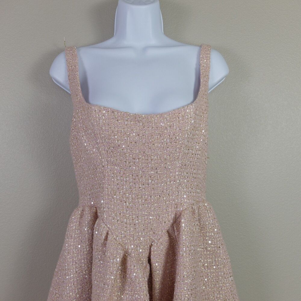 AQUA x Wicked Bloomingdale's Exclusive Pink Sequin Tweed Dress Size M NWT - Picture 2 of 13